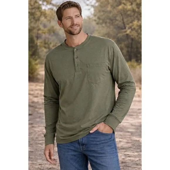 Red Head Green Henley Shirt 3XL Long Sleeve Casual Pocket - Picture 8 of 12